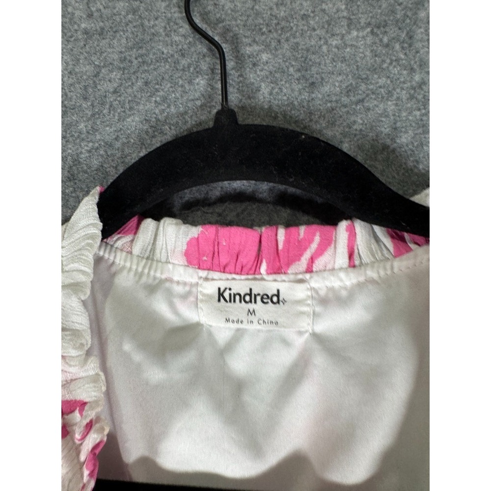 Kindred Womens Medium Pink Floral Ruffle Tiered Boho Mini Dress V-Neck Tie - Picture 3 of 8